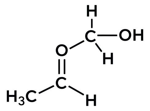 Line art illustration of ethyl acetate chemical structure depicting molecular bonds for chemistry education