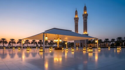Prayer Area with Minarets at Twilight