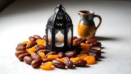 Dates and Lantern on Islamic Background