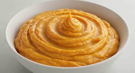 Fototapeta premium Creamy Mashed Sweet Potato in White Bowl