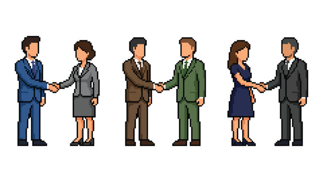 Pixelated Business Handshakes: Collaboration & Agreements