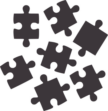 Seven gray puzzle pieces scattered a abstract