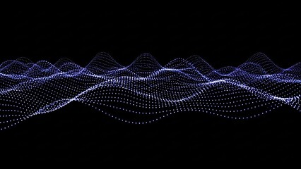 A mesmerizing 3D visualization of a glowing blue digital wave pattern against a stark black background.