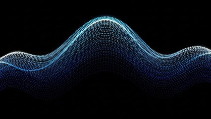 Abstract digital wave pattern of glowing blue and white particles on a black background.