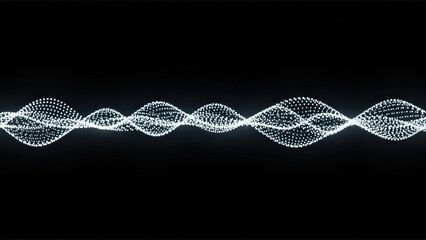 Abstract visualization of a glowing white wave pattern composed of many small dots against a dark background, representing data or sound.