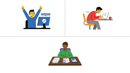 Work From Home: Success, Bad Posture, and Paperwork Illustrations