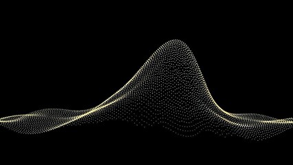 A glowing abstract digital waveform mesh with a central peak against a dark background, representing data visualization.