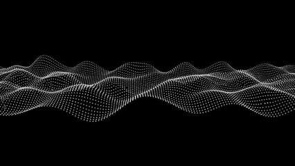 Abstract digital waveform of white dots on a black background, representing data or sound visualization.
