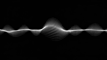 Abstract digital sound wave visualization with white dots on a black background, representing data or energy flow.