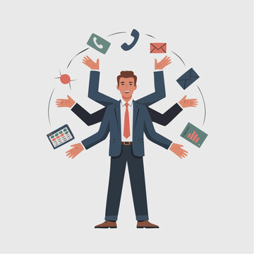 Man with Multiple Arms Handling Tasks.