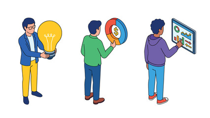 Business Insights: Idea, Finance, and Data Analysis - Isometric Illustration