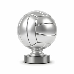 Silver Volleyball Ball Trophy Award on Metallic Base 3D Illustration