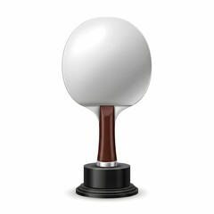 Realistic 3D table tennis trophy with silver paddle on black base