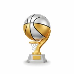 Basketball Sports Trophy with Gold and Silver Ball and Net