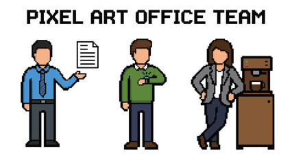 Pixel Art Office Team: Business Professionals in Retro Style