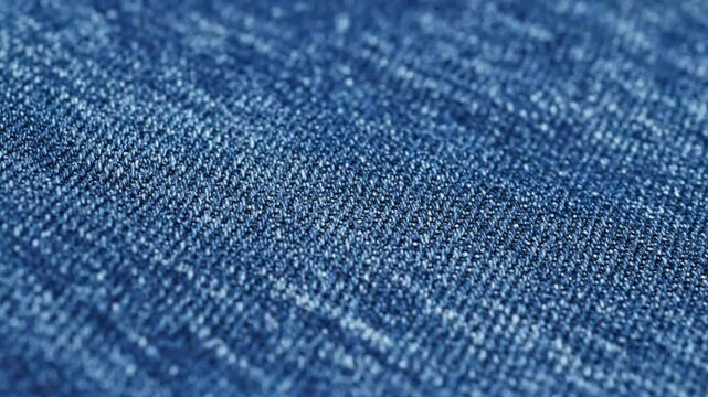Close up view of blue denim fabric texture showing the weave pattern in soft focus