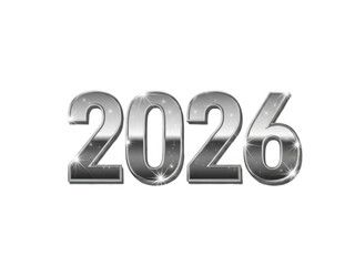 Silver 2026 text graphic isolated on transparent background