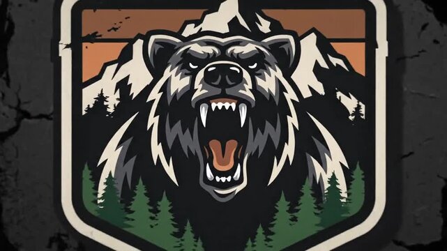 Angry Bear Mascot Emblem Design With Mountain Background
