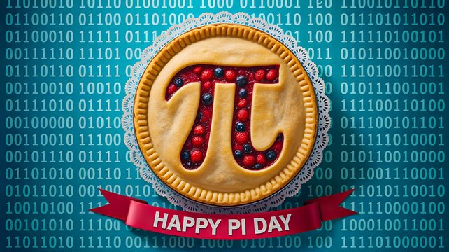 Happy pi day mathematics illustration with digital coin concept

