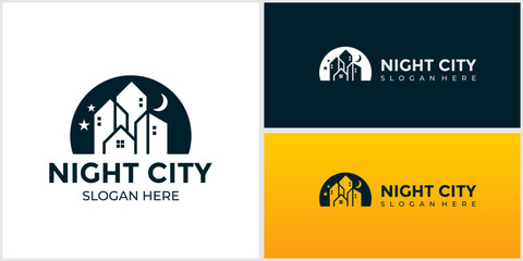Fototapeta premium Silhouette of City Scene Illustration of Buildings and City