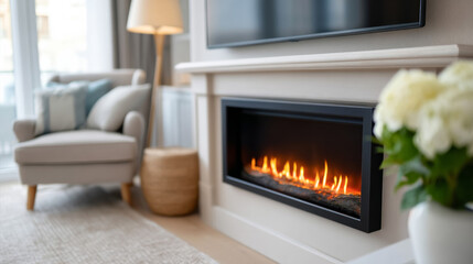 Contemporary living room with modern electric fireplace wall mount