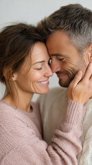 Loving couple sharing tender forehead touch in intimate moment