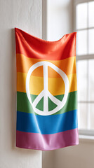 Vibrant vertical rainbow peace flag for diversity and inclusion awareness