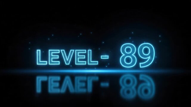 Neon Blue Level 89 Text with Particles and Reflection