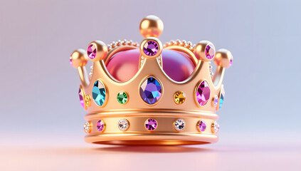 3D cartoon crown with colorful gemstones