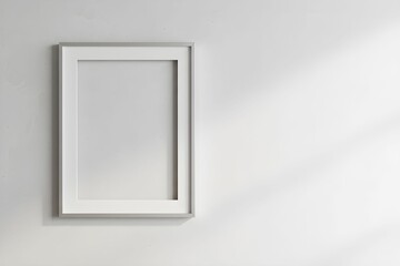 A white picture frame on a wall is illuminated by a beam of light from an unseen source.