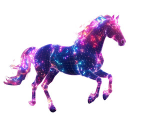  Sparkling Wireframe Horse Hologram with Urban Nightscape for New Year 2026