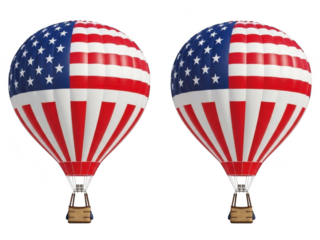 Two american flag hot air balloons isolated on transparent background