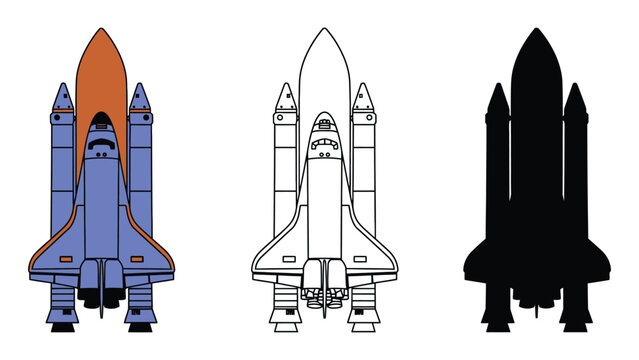 A detailed illustration of space shuttle rockets in various design stages