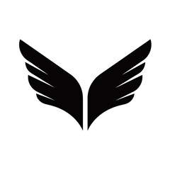 Fototapeta premium A minimalist black silhouette of two stylized wings spread apart against a white background.
