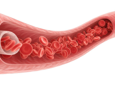 Red blood cells flowing through vein isolated on transparent background