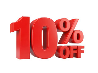Red 3d ten percent off sign isolated on transparent background
