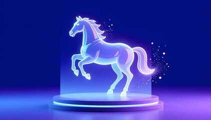 Holographic projection of a horse with particle effects