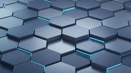 Abstract Hexagonal Grid Background with Glowing Blue Lines