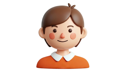 3D Cartoon Boy Avatar with Brown Hair and Orange Shirt
