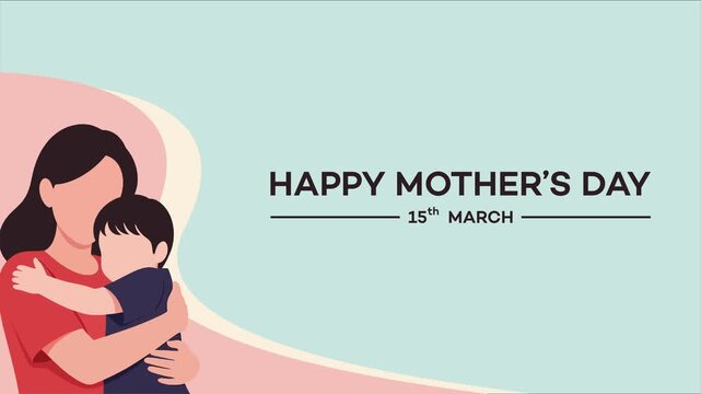 Animated vector illustration of a happy woman with her child depicting a loving mother's day concept, character design with signature silhouette.
