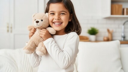 Young Girl Holding Teddy Bear.