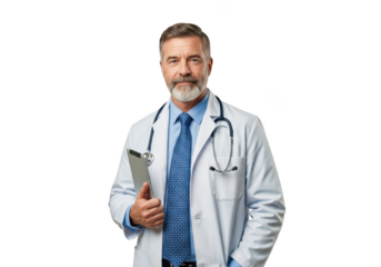 Doctor holding a clipboard isolated on transparent background