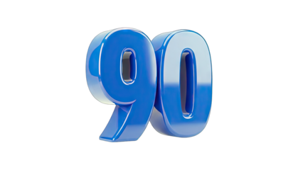 3D Blue 3D Number 90 on transparent background