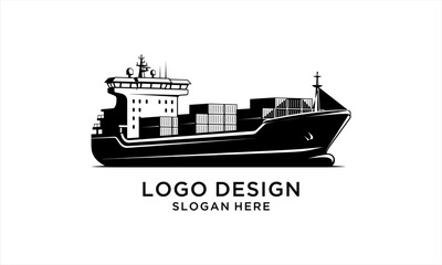 Obraz premium Cargo Ship Silhouette Logo Design for Global Shipping and Logistics.