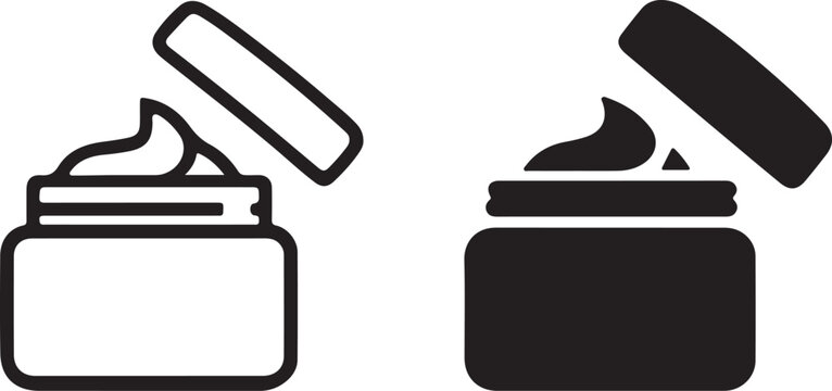 Cosmetic cream jar icon outline and silhouette vector illustration
