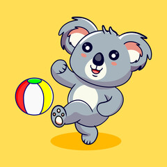 Fototapeta premium Playful Koala Kicking a Beach Ball Vector Illustration Cartoon Design
