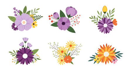 Obraz premium Vibrant Vector Floral Arrangements Collection. Colorful Spring Summer Flower Bouquets for Web Design, Invitations, and Graphics