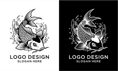 Fototapeta premium Dynamic Koi Fish Logo Design with Splashing Water.