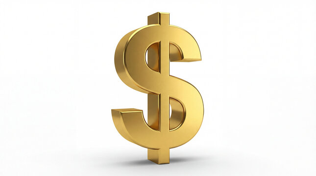 3D Rendering Golden Dollar Sign Isolated on White Background
