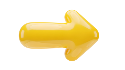 Glossy Yellow 3D Arrow Pointing Right Isolated on White Background